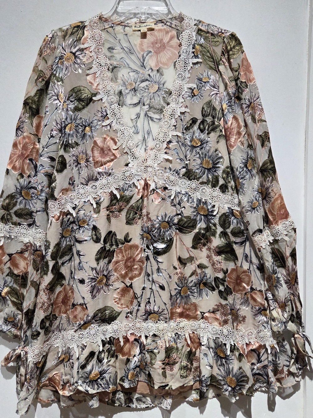 For Love And Lemons Floral Lace-Trim Mini Dress in Cream